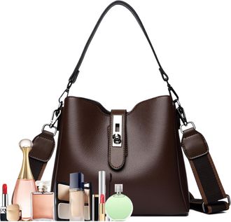 Generic Spacious Leather Bag - Lightweight Womens Handbags | Shoulder Bags with Magnetic Buckle, Leather Bucket Bags with Secure Storage, Tote Bag, Bucket Pur