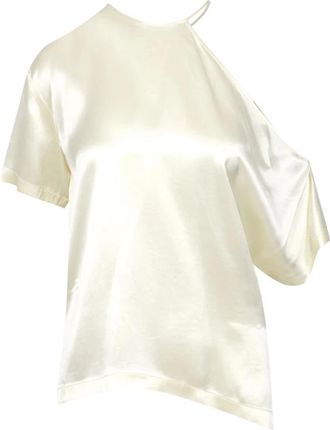 Erika Cavallini Semi Couture Satin One-Shoulder Blouse Roomwit - Dames - Blouses - Beige - S - Satijn - Overhemden