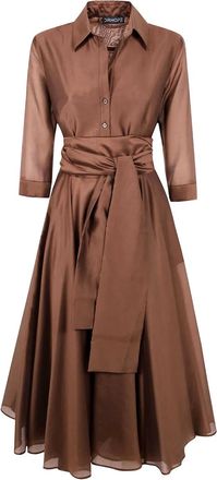 DRHOPE belted midi dress - women - Polyester/Lyocell - 44 - Brown
