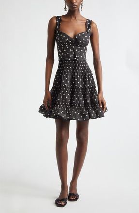 Zimmermann Kindred Spirit Pleated Draped Minidress in Black Dot at Nordstrom, Size 0
