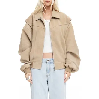 Lioness Vista Faux Suede Bomber Jacket in Latte at Nordstrom Rack, Size X-Large
