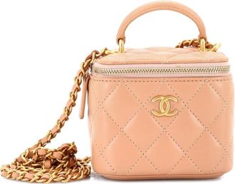 Chanel Borsa a tracolla Vanity Case mini in pelle di agnello trapuntata con manico - Toni neutri