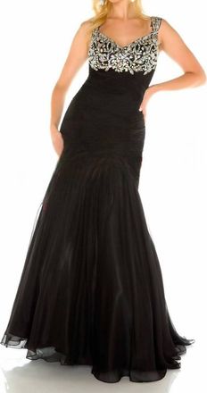Mac Duggal Beaded Ruched Bodice Mermaid Gown In Black/silver