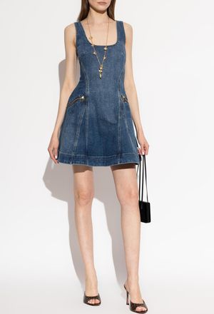 Self Portrait Denim Dress With Straps, Womens, Blue