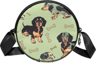 Generic Circle Crossbody Bag for Women, Dogs Small Sling Bag Daypack with Zipper Adjustable Shoulder Straps Casual Ladies Girls Round Purse