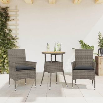 vidaXL Set De Comedor Jard&iacute;n 3 Pzas Con Cojines Rat&aacute;n Pe Acacia Gris Vidaxl
