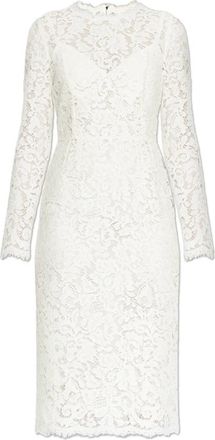 Dolce & Gabbana Lace Midi Dress - Dames - Casual kleedjes - Beige - M - Katoen - Kleedjes