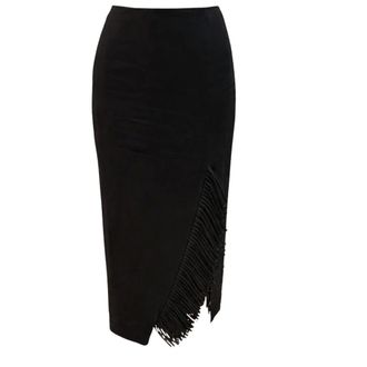 Simona Corsellini Midi Skirts, female, Black, Size: XS Gonna midi effetto lino con frange e spacco laterale