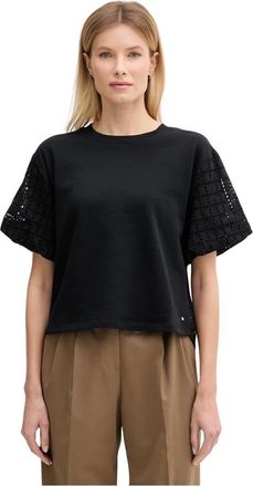 DKNY T-shirt met opengewerkte mouwen - Dames - T-shirts - Zwart - S - Katoen - Tops