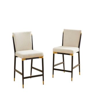 Urban Meuble Taburete de bar tapizado en tela beige, estructura de metal negro