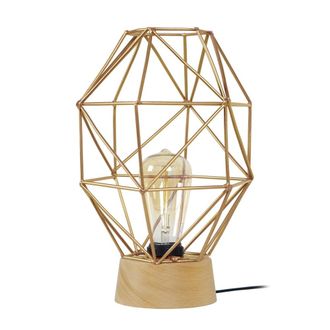 Tosel L&aacute;mpara de mesamadera Alt.32cm natural Pantalla: dorado