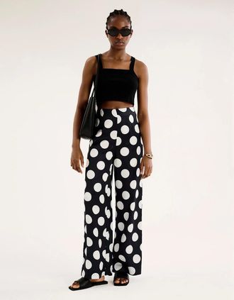 Omnes Womens Lynx Satin Wide Leg Spot Print Trouser - Black - Size: 14