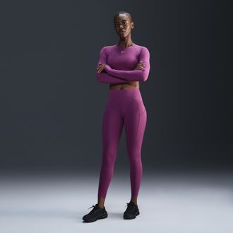 Nike Womens Universa High-Waisted 7/8 Leggings with No Front Seam in Purple | DQ5897-518