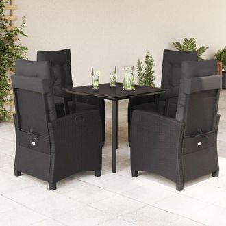 vidaXL Set De Muebles Jard&iacute;n 5 Pzas Con Cojines Rat&aacute;n Sint&eacute;tico Negro Vidaxl