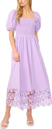 CeCe by Cynthia Steffe Smocked Cutout Puff Sleeve Midi Dress in Lilac Breeze at Nordstrom, Size X-Small