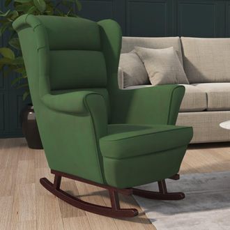 vidaXL Vidaxl - Sedia A Dondolo Con Gambe In Legno Di Hevea Verde In Velluto