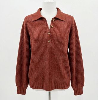 Faherty Miramar Linen Relaxed Polo Sweater In Smoked Paprika
