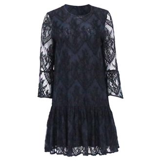 Ganni Ganni Ruffled Embroidered Lace Mini Dress inNavy Blue Viscose
