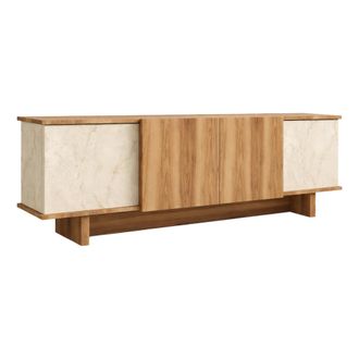Dmora Armario Para Tv Clusone, Un Estante, 4 Puertas, 4 Compartimentos, 180x33x50h Cm Beige M&aacute;rmol