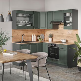 Vicco Cocina Esquinera Fame-line, Verde-dorado Casa De Campo/antracita, 160 X 190 Cm, Et Antracita