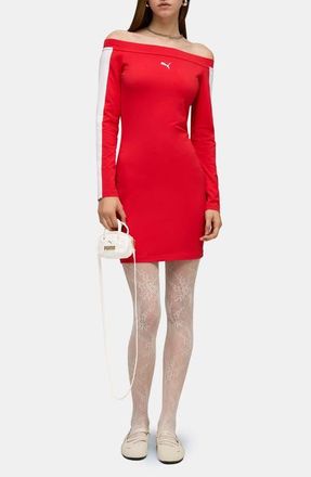 Puma T7 Off the Shoulder Bodycon Dress in For All Time Red at Nordstrom, Size X-Large