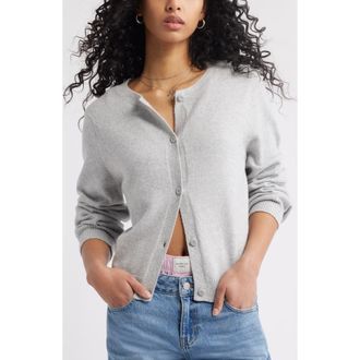 BP. Crewneck Cotton Blend Cardigan in Grey Soft Heather at Nordstrom, Size Small