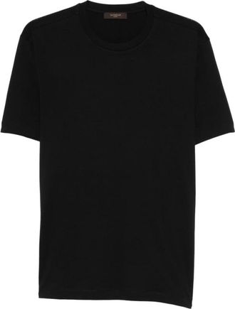 Zanone Slim Fit T-shirt van jersey met katoen en zijde - Heren - T-shirts - Zwart - 3XL - Katoen - Tops