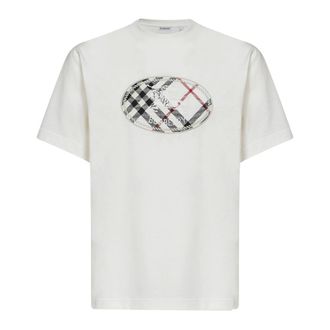 Burberry T-Shirts, male, White, Size: 2XL Check Knight Stamp Cotton T-shirt