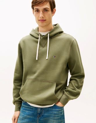 Tommy Hilfiger Mens Tommy Hilfiger Essential Flag Embroidery Mens Fleece Hoodie - Battle Green - Tan - Size: 40