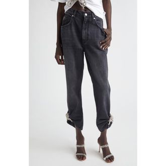 Area Crystal Knot Straight Leg Jeans in Black at Nordstrom, Size 24