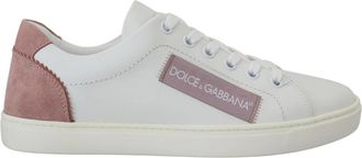 Dolce & Gabbana Wit-Roze Leren Lage Sneakers - Dames - Sneakers - Wit - 35 EU - Leer - Schoenen