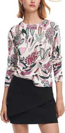 Desigual Geometric White Knit Round Neck Sweater