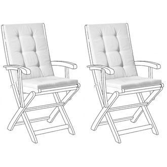 Beliani Conjunto De 2 Cojines Para Asiento Y Respaldo De Sillas De Exterior Con Lazos Blanco Crema Maui