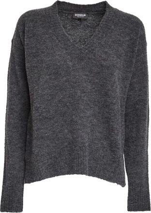Dondup Truien & Vesten, Dames, Grijs, S, Wol, Oversized V-hals trui van boucléwol