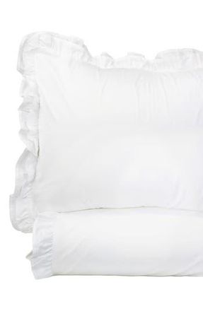 Melange Home Percale Cotton Double Ruffle Duvet Set in White On White at Nordstrom Rack, Size Full/queen