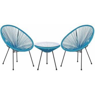 Beliani Beliani - Set da Esterno con Tavolino e 2 Sedie Blu in Rattan Sintetico Moderno Acapulco