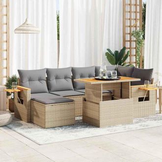 vidaXL Set Sof&aacute;s Jard&iacute;n Y Cojines 7 Pzas Rat&aacute;n Sint&eacute;tico Acacia Beige Vidaxl
