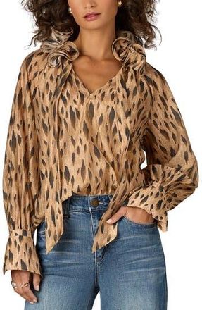 Wit & Wisdom Wired Ruffle Animal Print Top in Caramel Latte/Charcoal Multi at Nordstrom Rack, Size Large
