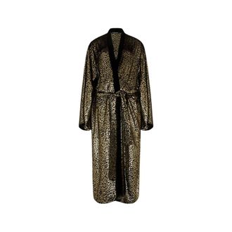 Roberto Cavalli Belted Coats, female, Black, S, Fil Coup&eacute; Leopard Print Coat