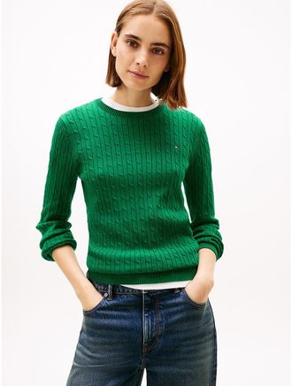 Tommy Hilfiger Womens Cable Knit Sweater - Green - XXS