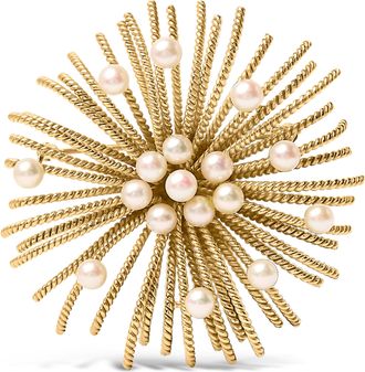 House of Brilliance 18K Yellow Gold Cultured Freshwater Pearl Starburst Brooch Pin