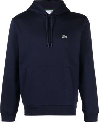 Lacoste Navy Blue Fleece Hoodie met Logo - Heren - Hoodies - Blauw - XS - Katoen - Hoodies & sweatvesten