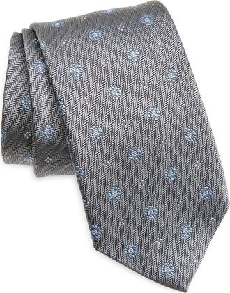 David Donahue Neat Silk Tie in Gray at Nordstrom