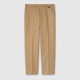 Gucci Cotton Twill Pants With Web Detail, Size 44, Brown, Ready-to-wear