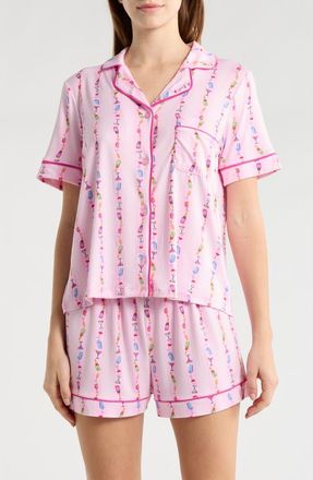 Jaclyn Notch Collar Short Sleeve Top & Shorts Pajamas in Cocktail Stripe at Nordstrom Rack, Size X-Large
