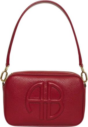 Anine Bing Rode leren tas met logo in reli&euml;f - Dames - Schoudertassen - Rood - ONE Size - Leer - Tassen