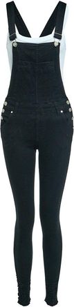 SS7 Womens Dungaree Skinny Fit Stretch Denim Black Size 6-16 Ladies Dungarees Rip Jeans (12, Black)