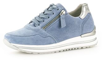 Gabor Keilsneaker GABOR TURIN, Damen, Gr. 44, blau, Ziegenveloursleder, Schuhe Keilsneaker, mit Lochmuster, Weite H, Freizeitschuh, Halbschuh, Schn&uuml;rschuh
