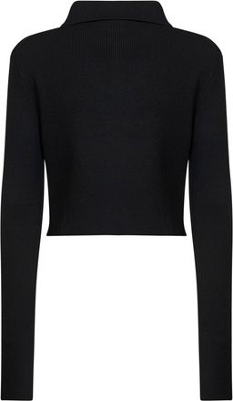Jil Sander Womens Black Merino Wool Cropped Cardigan With Cut-Outs Virgin Cardigans Sweater