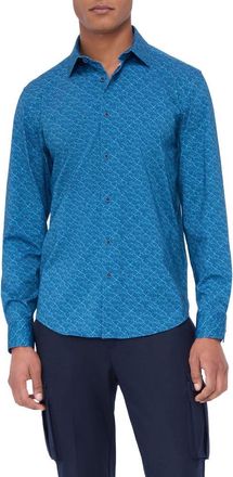 Bugatchi James OoohCotton Abstract Print Button-Up Shirt in Night Blue at Nordstrom, Size Xxx-Large